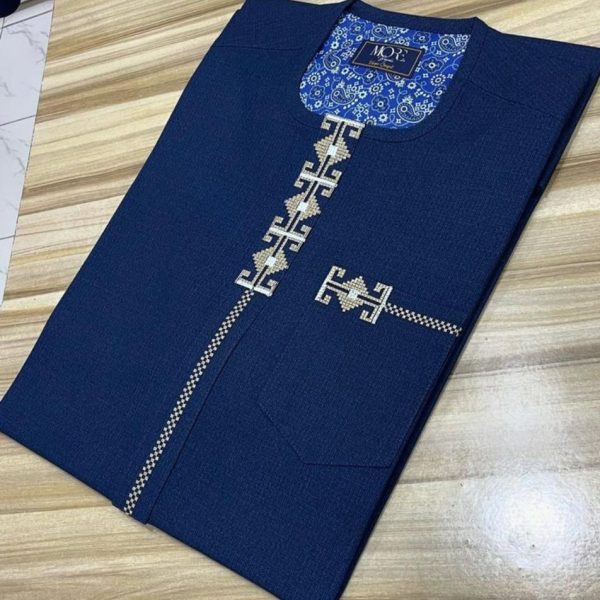 Royal Crest Blue Caftan with Gold Front Embroidery