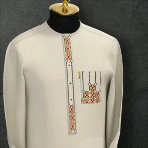 Pure Essence Beige Caftan with Front Panel Embroidery
