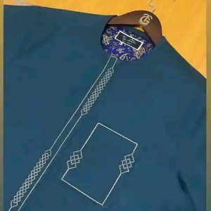 Royal Teal Grid Caftan Minimalist Diamond Embroidery