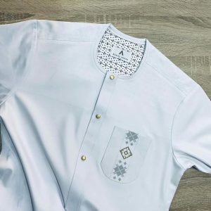 Grey Caftan-Style Shirt with Regal Embroidered Detailing