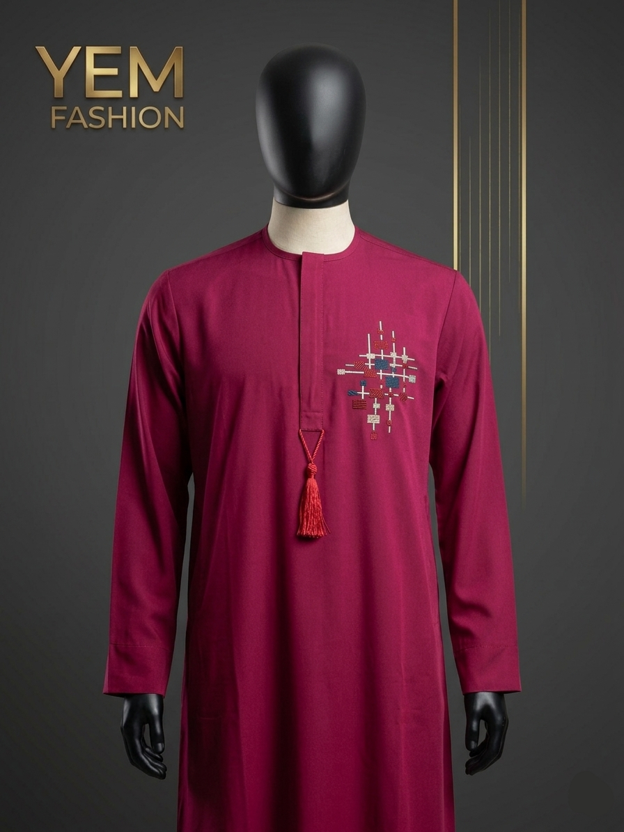 The Wine Pixel-Grid Jalab 🍷 *Digital Heritage.* Our Wine Pixel-Grid Jalab brings a modern technical edge to classic tailoring. Bold, detailed, and undeniably sophisticated. Experience the new standard of African luxury. #TheYemFashion #ModernJalab #WineAesthetic #BespokeDesign #NigerianFashion